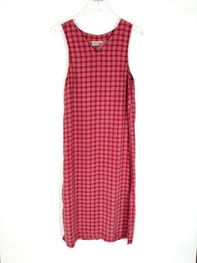 Vintage Match USA Picnic‎ Dress Plaid Tencel V-neck Red-pink Women’s Petite